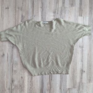 Vila Milano Sage Green Short Sleeve Ribbed Pullover, Drop Shoulder, Large